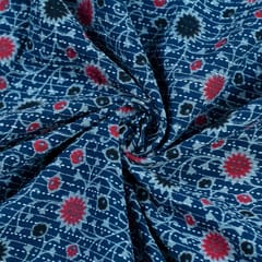 Blue Color Kantha Dobbi Ajarakh Printed Fabric(2.25 Meter Piece)