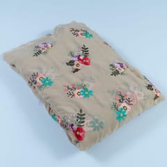 Fawn Color Georgette Thread Embroidered Fabric
