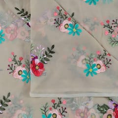 Fawn Color Georgette Thread Embroidered Fabric