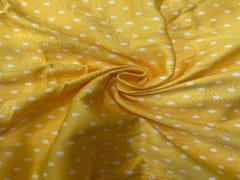 Printed Cotton Mul Satin Yellow White Dots