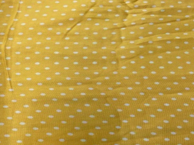 Printed Cotton Mul Satin Yellow White Dots
