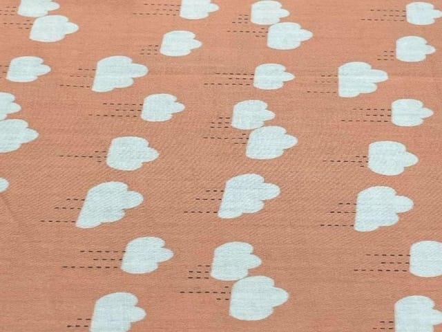Printed Cotton Mul Satin Orange White Clouds