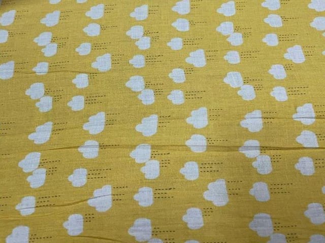 Printed Cotton Mul Satin Yellow White Clouds