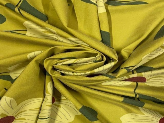 Denim Lycra Yellow Flowers