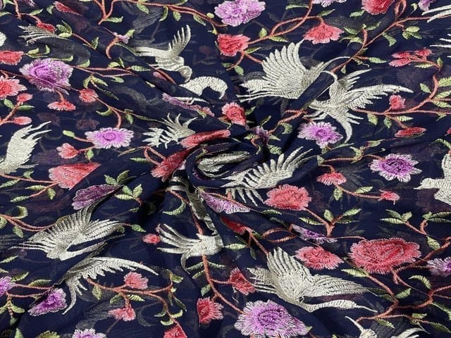 Embroidered Georgette Navy Blue MultiColour Floral