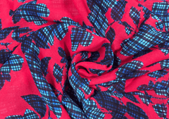 Georgette Red Blue Abstract