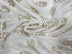 Dyeable Embroidered Chiffon White Golden Flowers