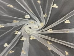 Dyeable Embroidered Net White Golden Geometric Motifs