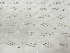 Dyeable Embroidered Chiffon White Silver Geometric