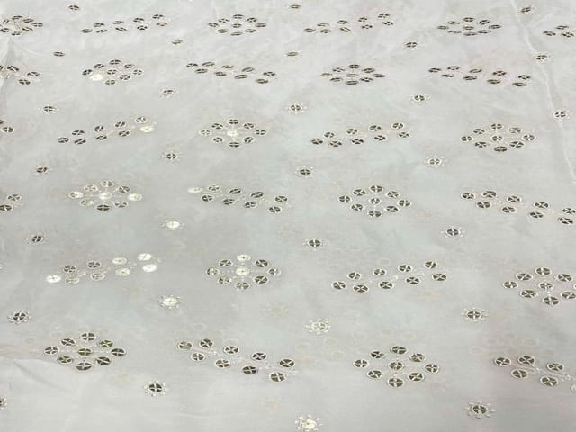 Dyeable Embroidered Chiffon White Silver Geometric