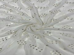 Dyeable Embroidered Chiffon White Silver Geometric