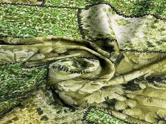 Printed Imported Satin Green Floral Abstract