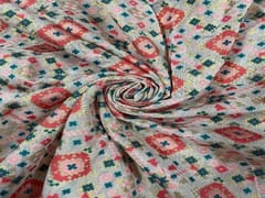 Dyeable Pure Chanderi Self Zari Peach Green Floral