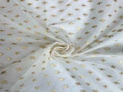 Dyeable Pure Chanderi Zari White Golden Geometric Motifs