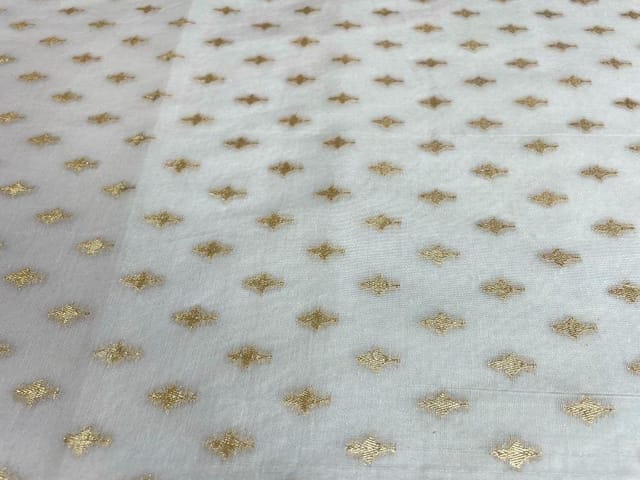 Dyeable Pure Chanderi Zari White Golden Geometric Motifs