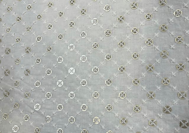 Dyeable Embroidered Cotton White Geometric