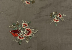 Embroidered Cotton Brown Red Flowers