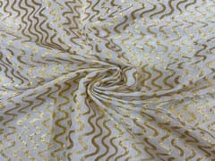 Dyeable Pure Chanderi Zari White Golden Wavy Stripes