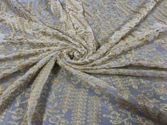 Dyeable Embroidered Georgette White Golden Abstract 1