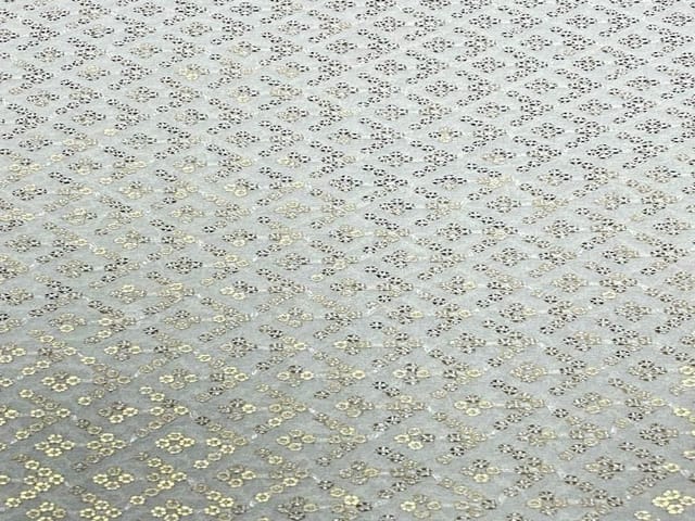 Dyeable Embroidered Georgette White Golden Geometric Sequins Work