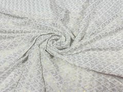 Dyeable Embroidered Georgette White Golden Geometric Sequins Work