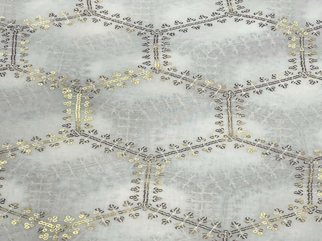 Dyeable Embroidered Georgette White Geometric 4
