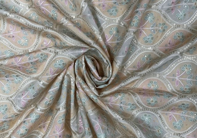 Embroidered Dupion Silk Yellow Floral