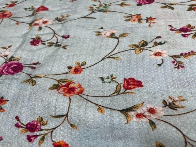 Printed Dobby Silk Light Blue Floral