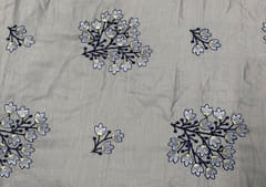 Embroidered Cotton Satin Grey Floral Motifs
