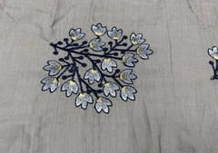 Embroidered Cotton Satin Grey Floral Motifs