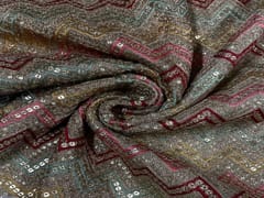 Embroidered Georgette Beige Multicolor Chevron