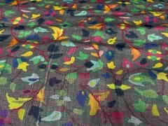 Pure Tussar Silk Dark Grey Multicolor Floral