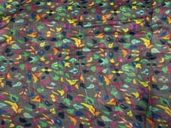 Pure Tussar Silk Dark Grey Multicolor Floral