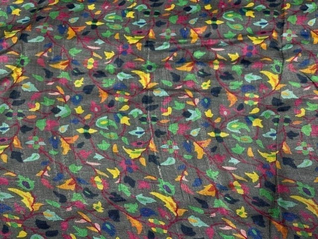 Pure Tussar Silk Dark Grey Multicolor Floral