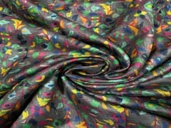 Pure Tussar Silk Dark Grey Multicolor Floral