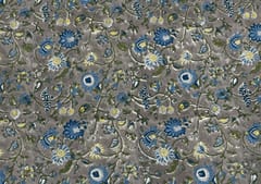 Grey Blue Floral Printed Cotton Voil Fabric