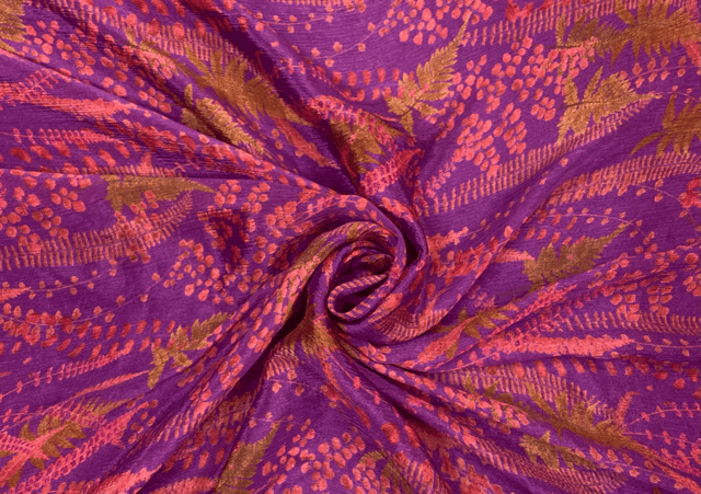Purple Pink Floral Printed Chiffon Fabric