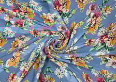 Printed Georgette Blue MultiColour Floral Fabric