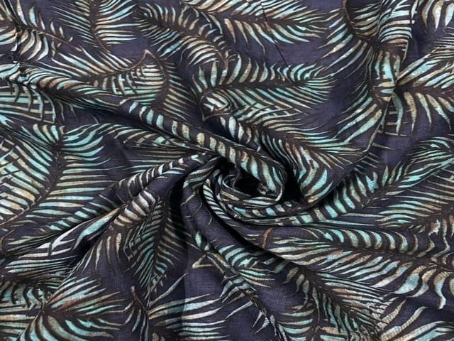 Printed Cotton Navy Blue Leaves