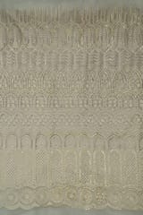 White Color Net Sequins and Thread Embroidered Fabric