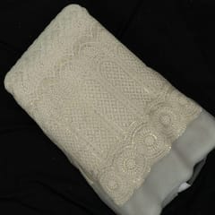 White Color Net Sequins and Thread Embroidered Fabric