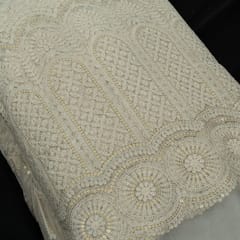 White Color Net Sequins and Thread Embroidered Fabric