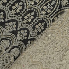 White Color Net Sequins and Thread Embroidered Fabric
