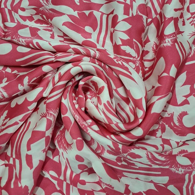 Red Color Satin Printed Fabric