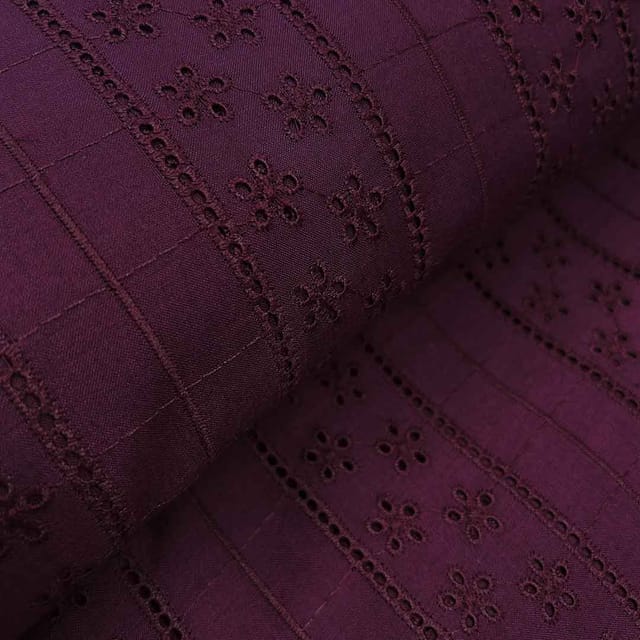 Purple Shade Embroidered Cotton Heavy Hakoba Fabric