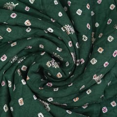 Dark Green With Golden Printed Rayon Fabric