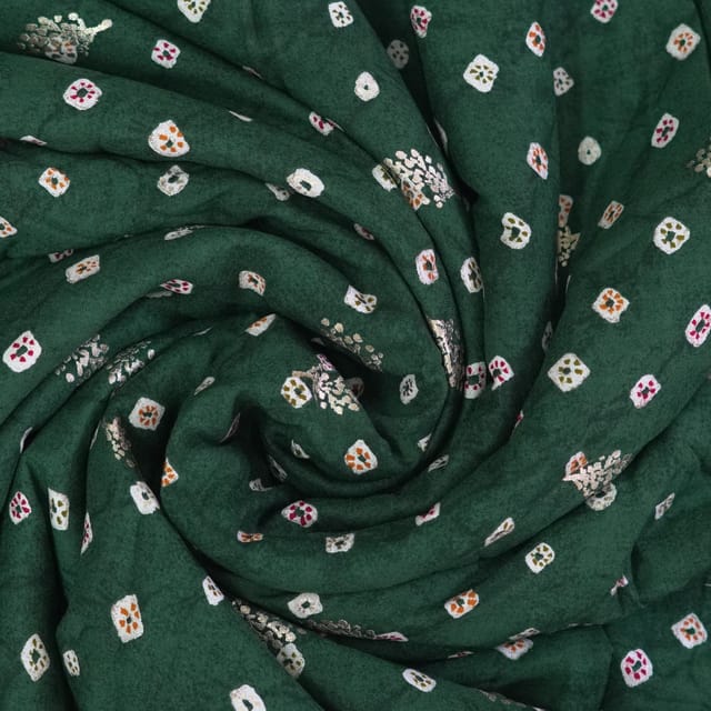 Dark Green With Golden Printed Rayon Fabric
