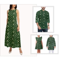Dark Green With Golden Printed Rayon Fabric