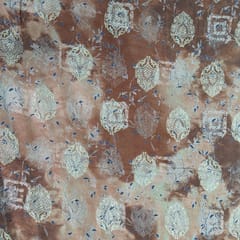 Brown With Golden Shades Floral Muslin Printed Fabric
