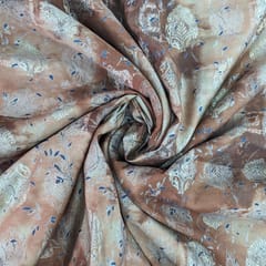 Brown With Golden Shades Floral Muslin Printed Fabric